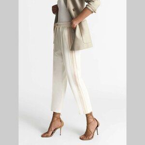 NEW Reiss Size 12 Tre Taper Side Stripe Pull On Trousers in Cream